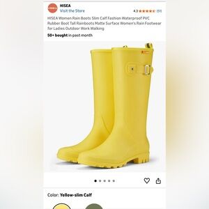 Yellow women’s slim calf rain boots 7